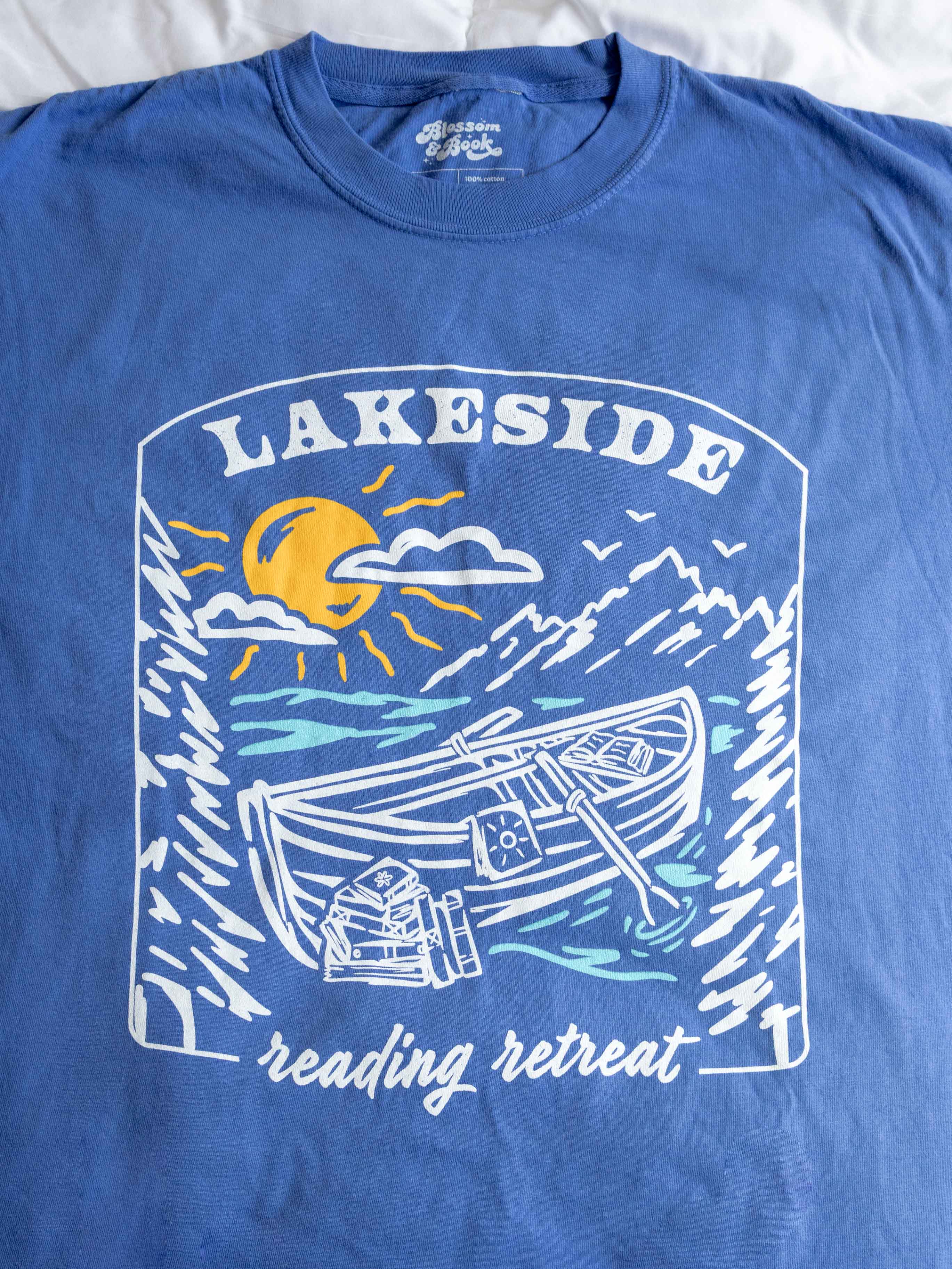 Bookish summer tee shirt, comfort colors, lakeside reading retreat, gift for book lovers