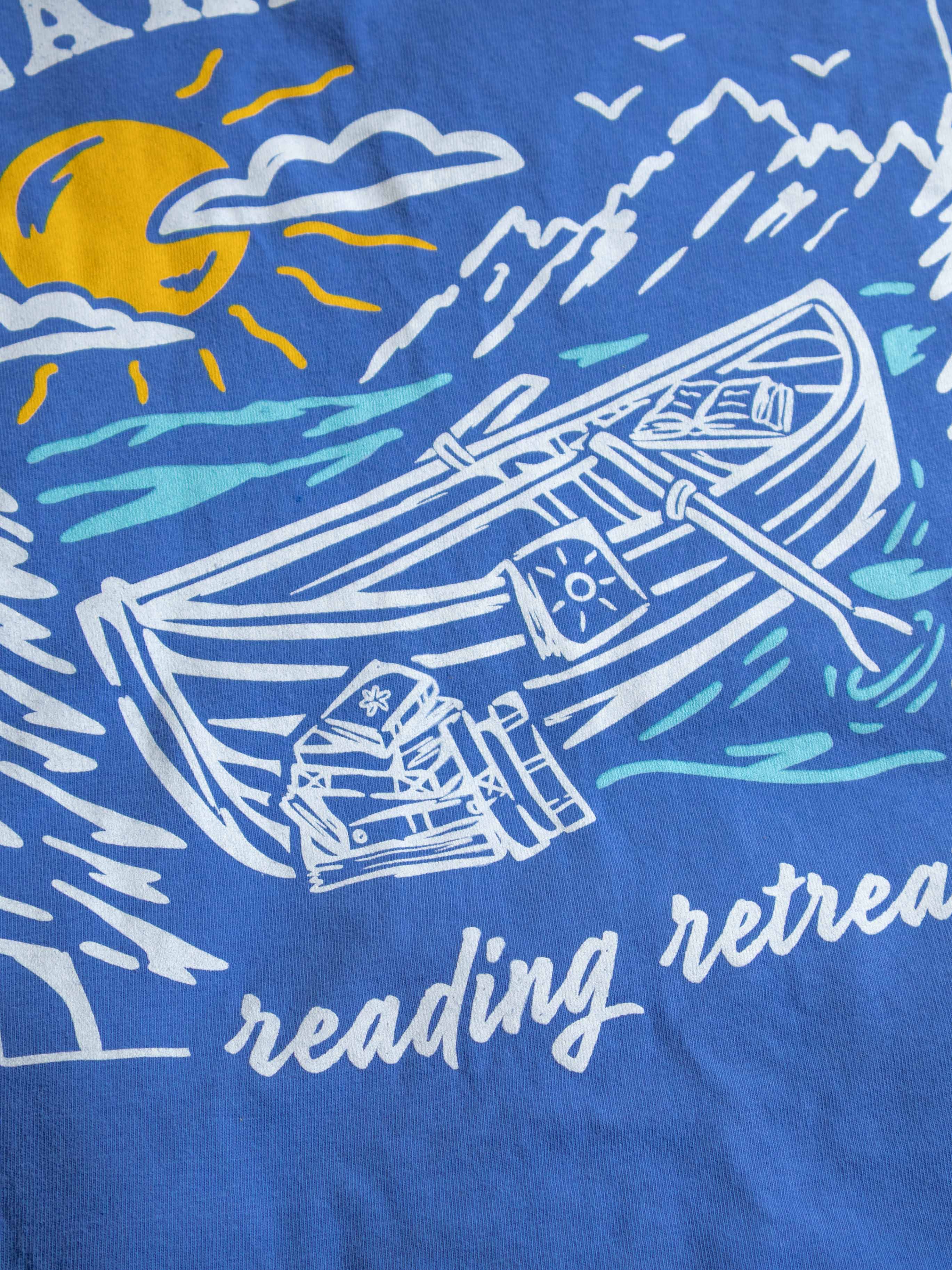 Bookish summer tee shirt, comfort colors, lakeside reading retreat, gift for book lovers