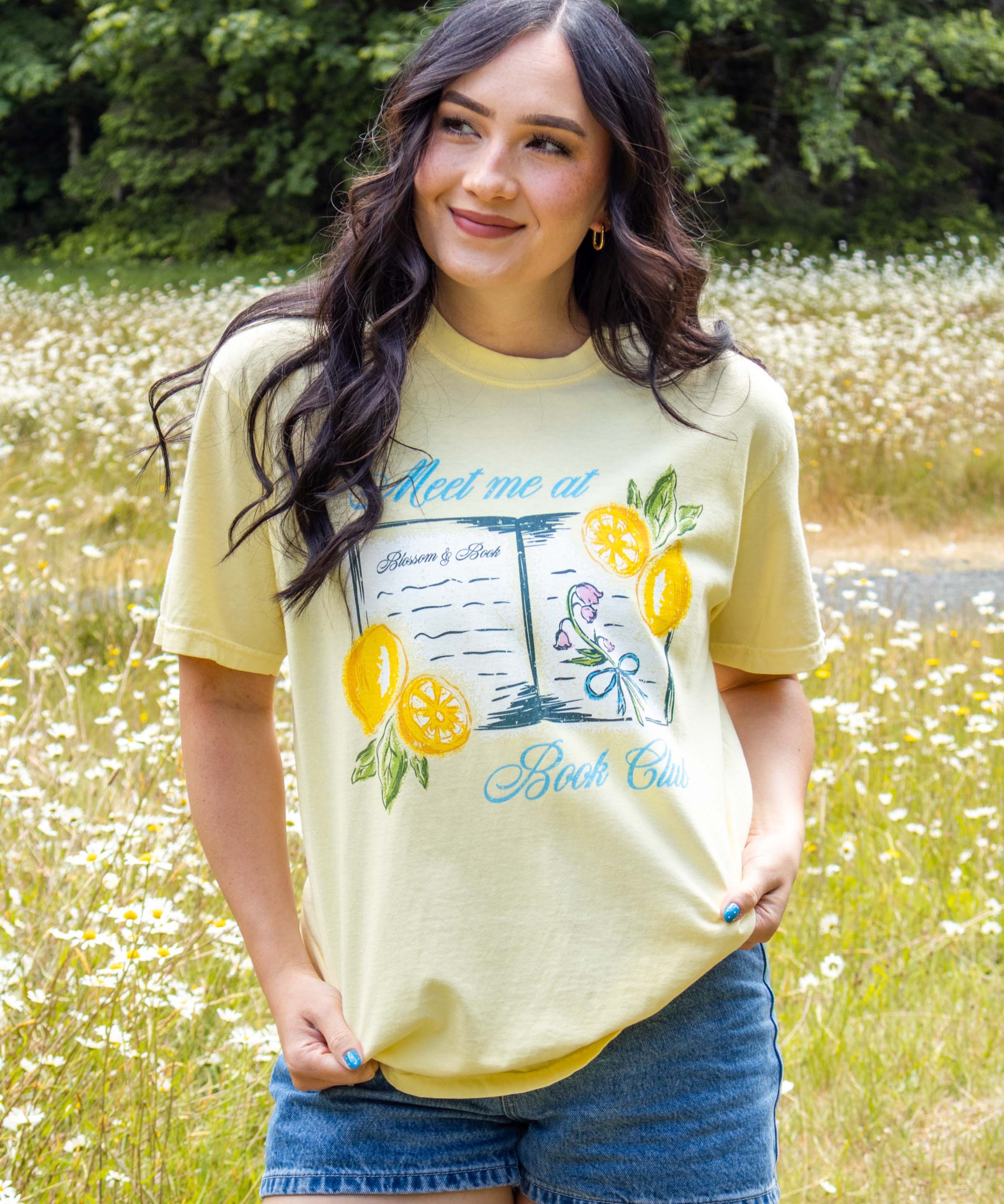 Bookish summer tee shirt, comfort colors, Meet me at book club, gift for book lovers, book merch, lemons