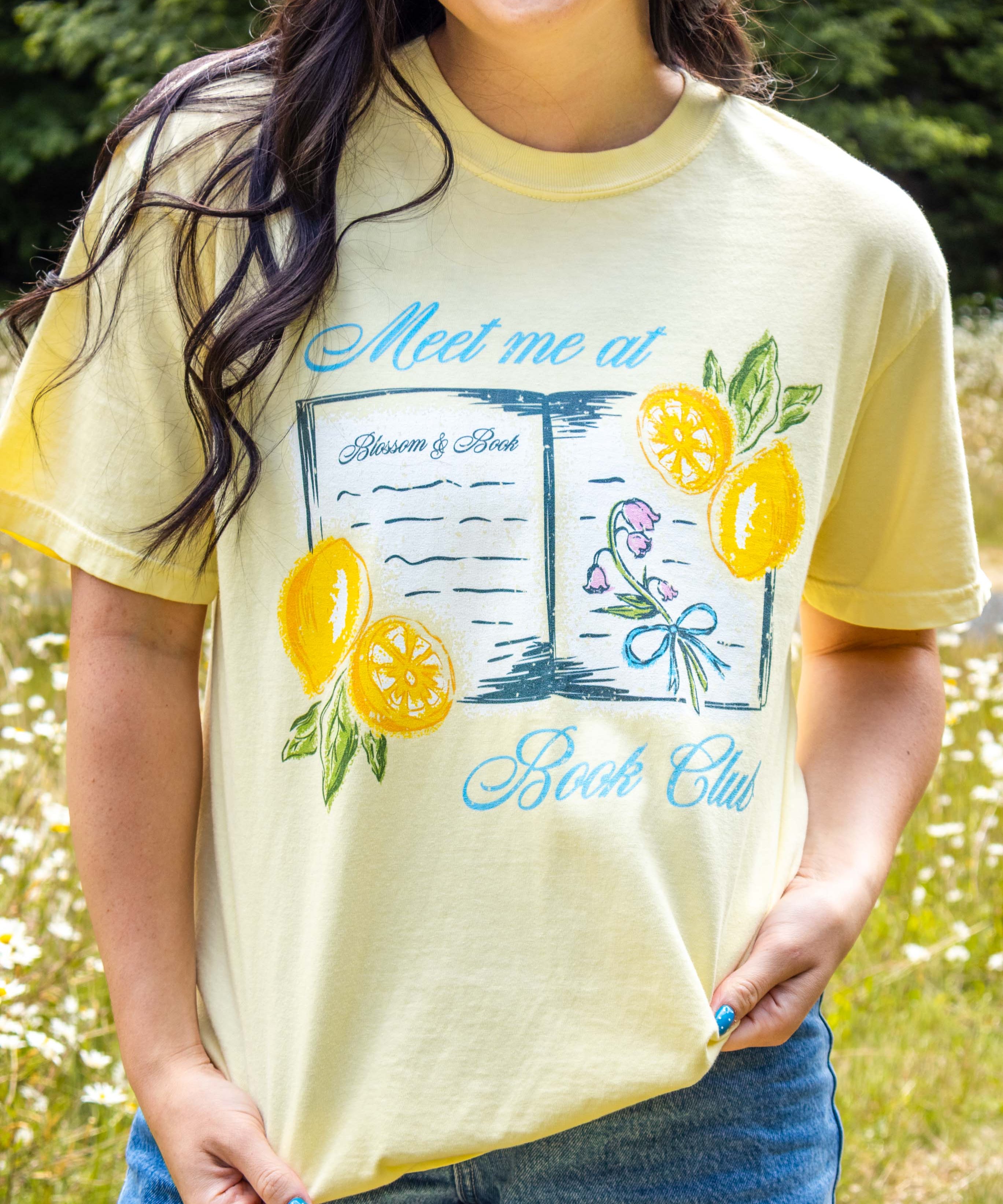 Bookish summer tee shirt, comfort colors, Meet me at book club, gift for book lovers, book merch, lemons