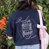 book lover tee shirt book stack navy reader aesthetic merch, bookish gifts