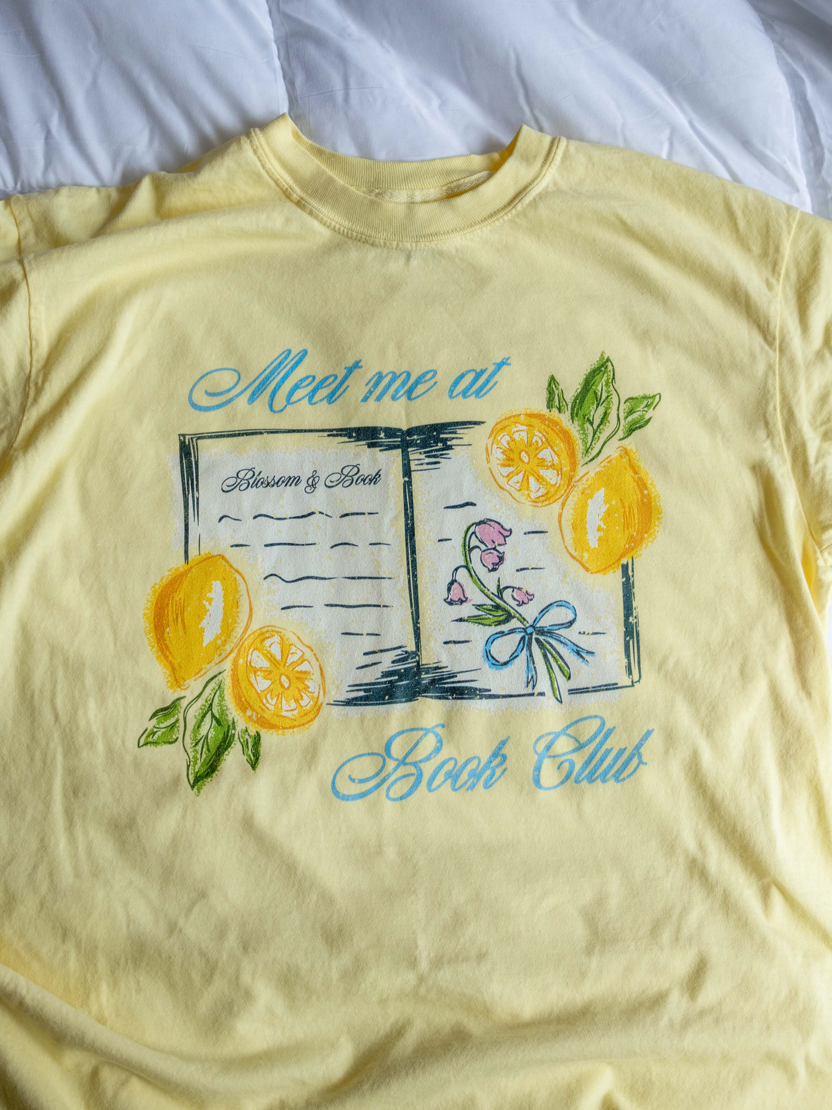 Bookish summer tee shirt, comfort colors, Meet me at book club, gift for book lovers, book merch, lemons