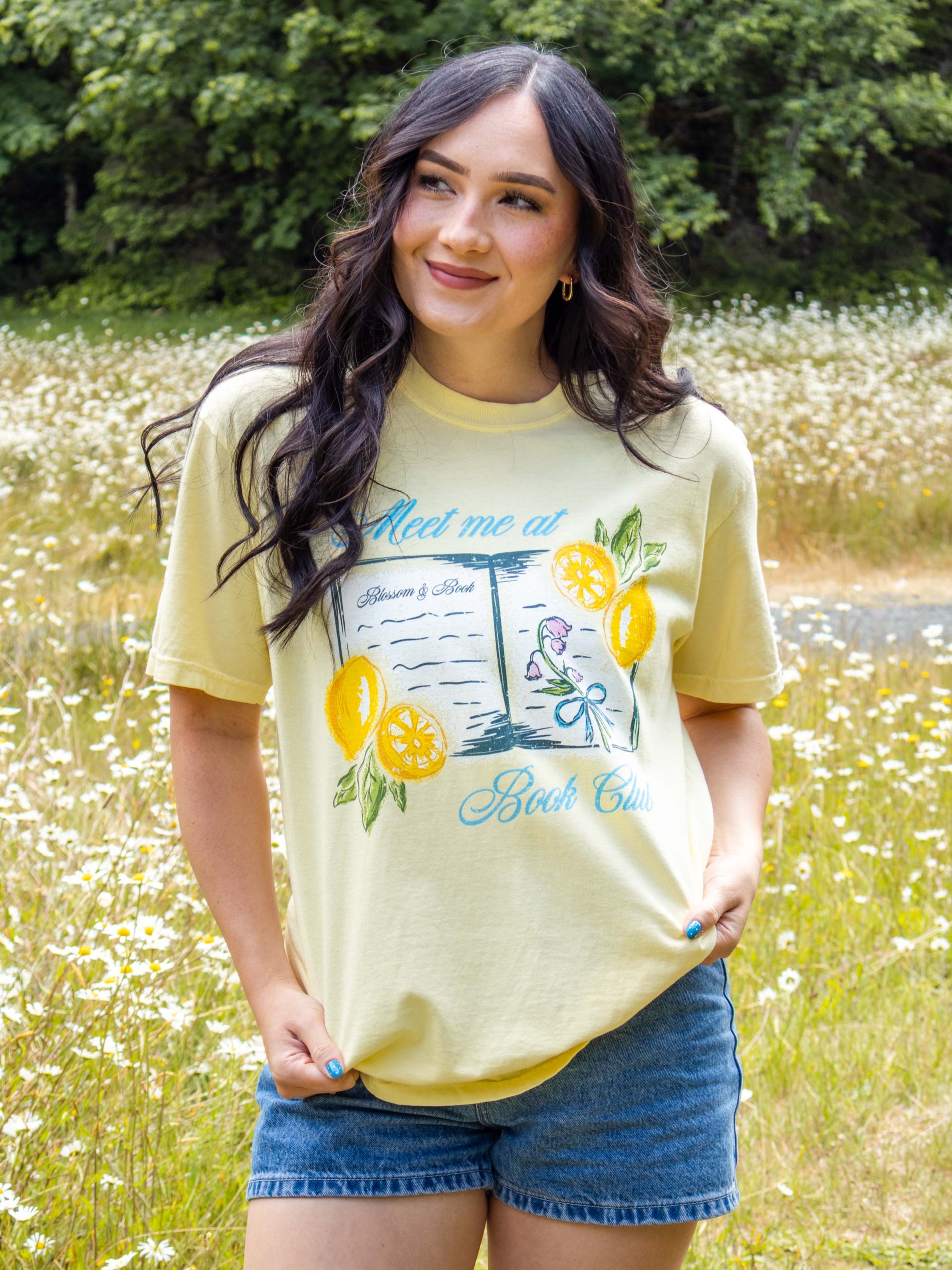 Bookish summer tee shirt, comfort colors, Meet me at book club, gift for book lovers, book merch, lemons