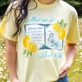 Bookish summer tee shirt, comfort colors, Meet me at book club, gift for book lovers, book merch, lemons