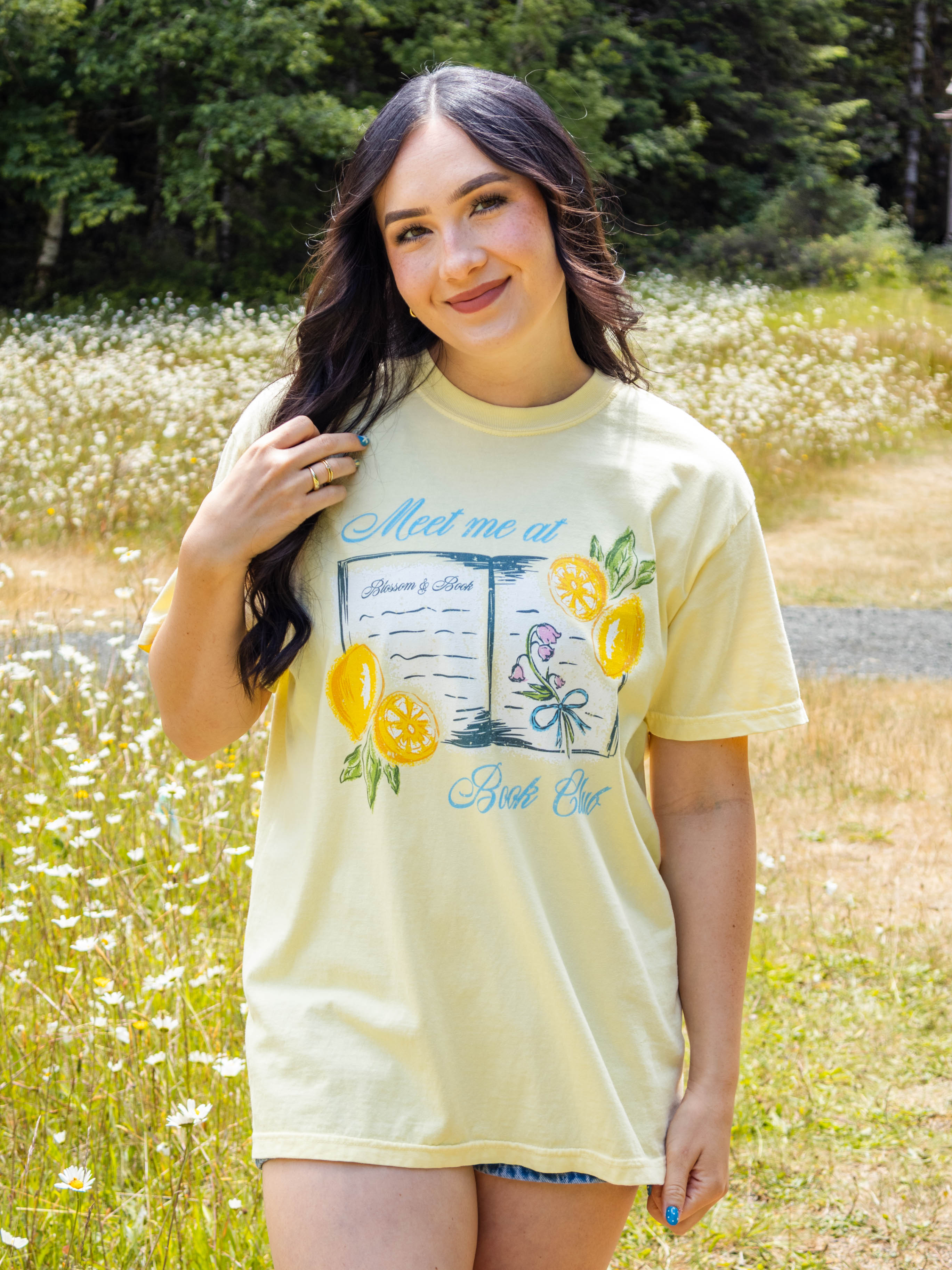 Bookish summer tee shirt, comfort colors, Meet me at book club, gift for book lovers, book merch, lemons