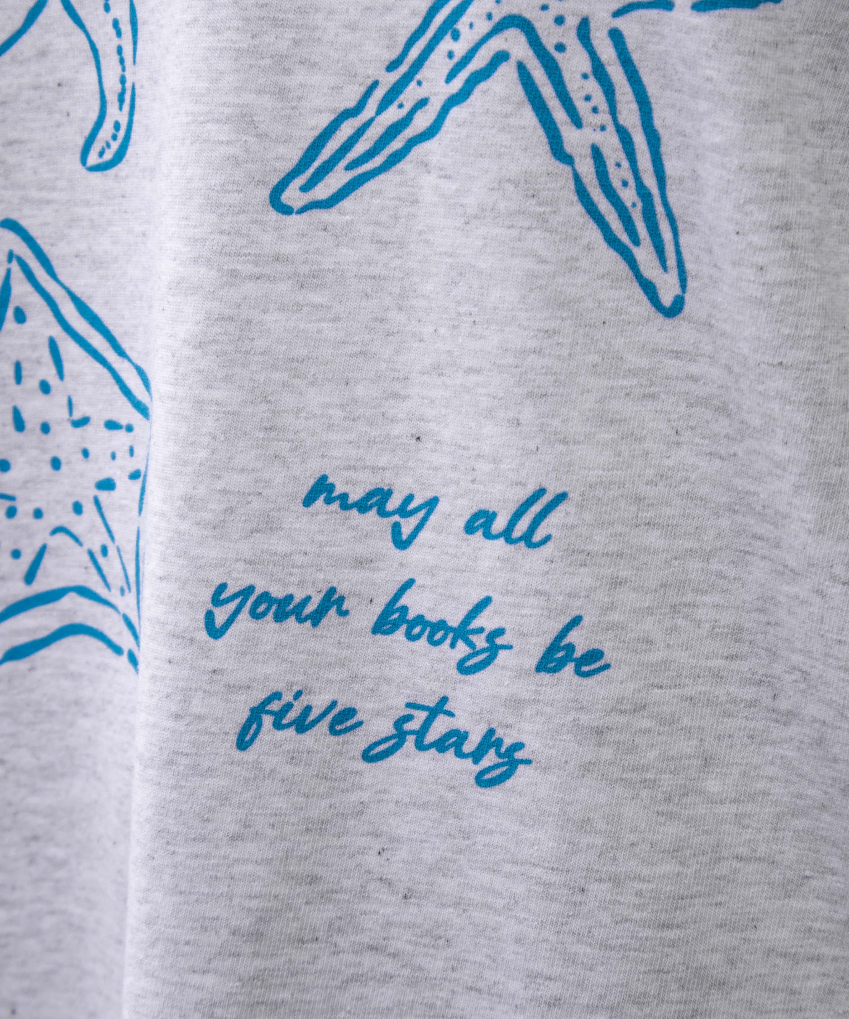 Bookish summer tee shirt, heather, may all your books be five stars, gift for book lovers, book merch, star fish