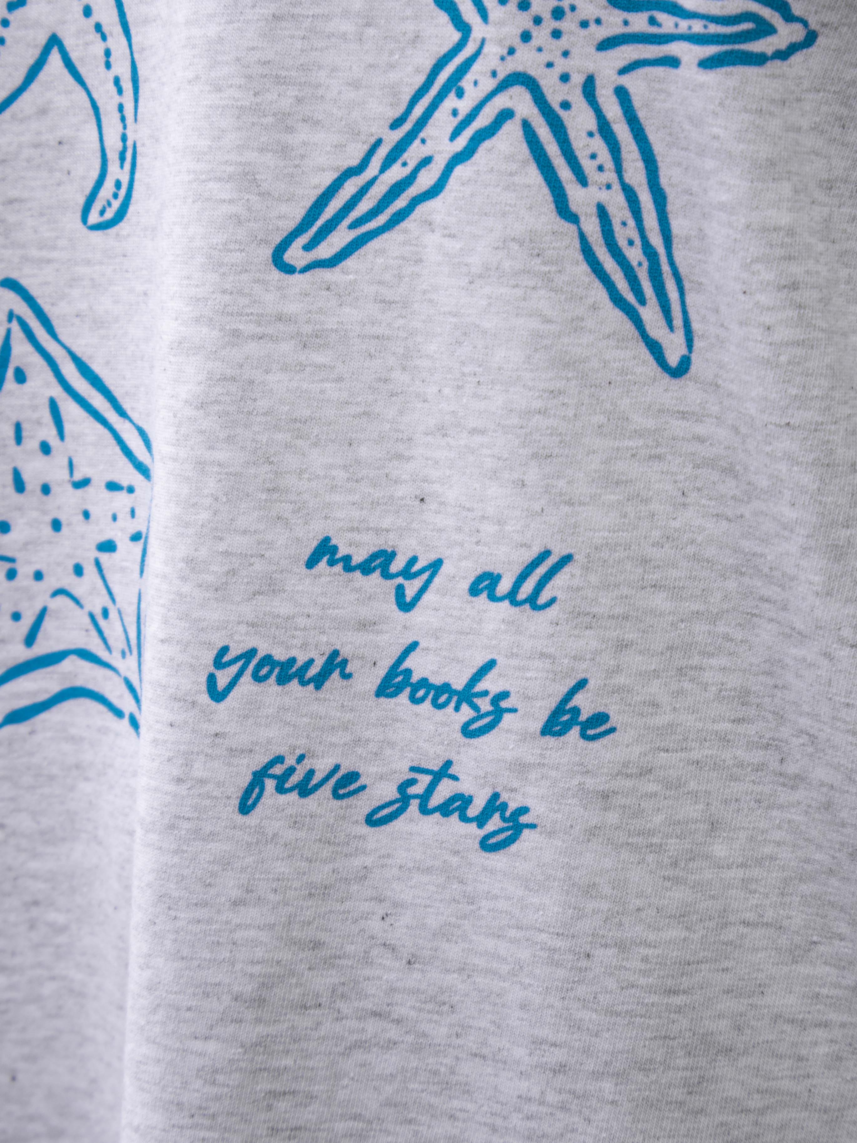 Bookish summer tee shirt, heather, may all your books be five stars, gift for book lovers, book merch, star fish