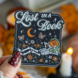 Lost in a Book Skeleton Sticker