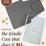 video demo of detachable clear back kindle case with stand and magsafe back